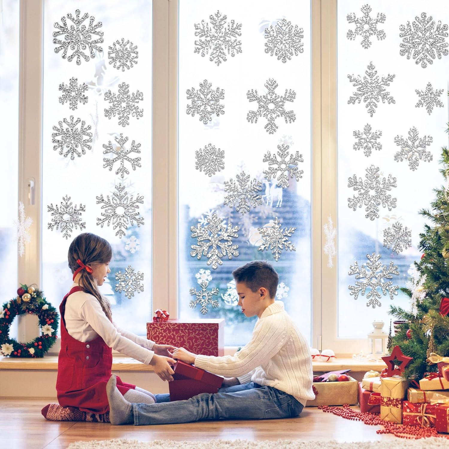 72 piezas de recortes de copo de nieve de invierno con purpurina de papel de copo de nieve para decoración de tablón de anuncios, decoración de
