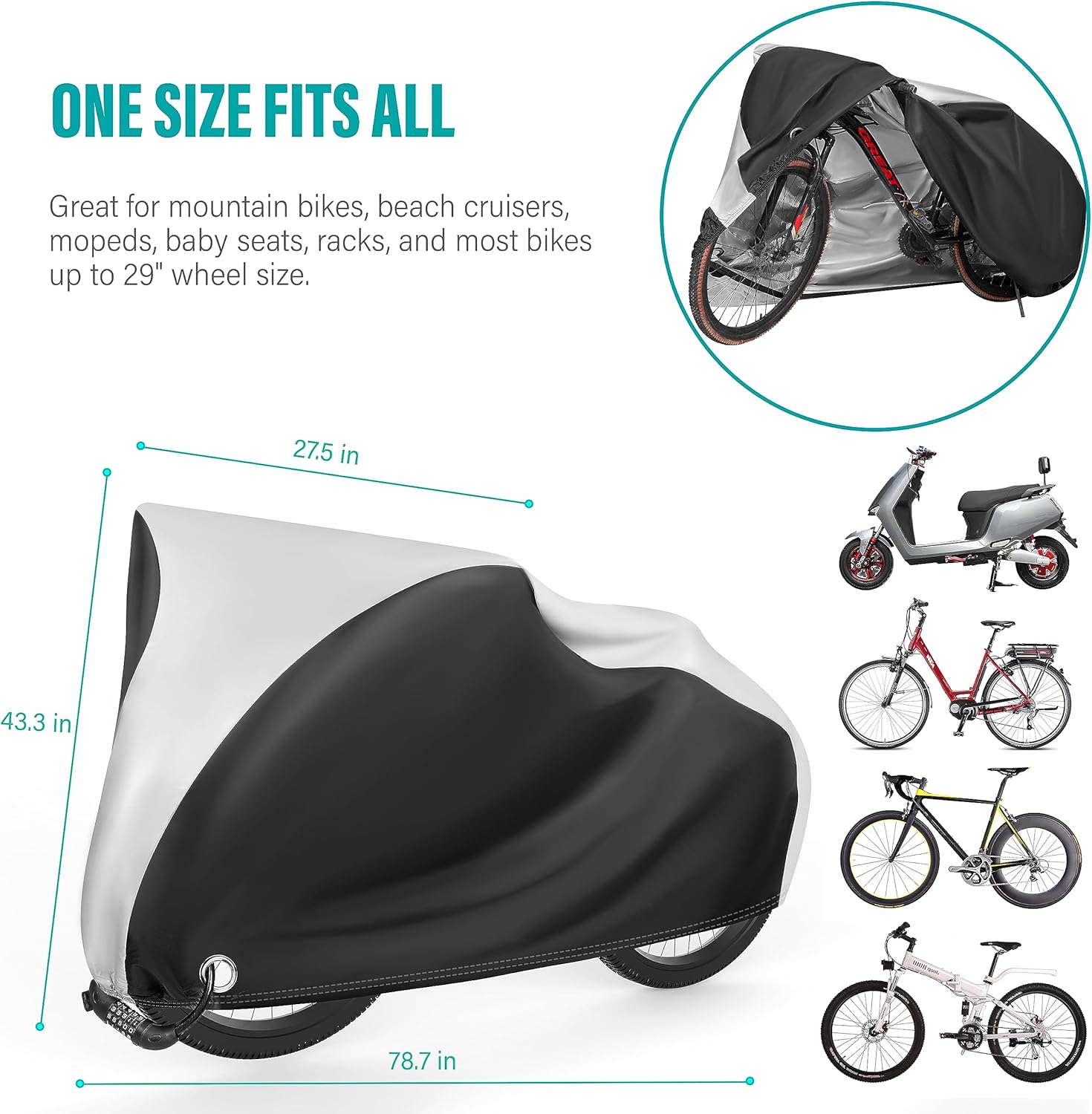 Funda para bicicleta al aire libre, impermeable, resistente al polvo, lluvia, viento, con agujero de bloqueo para bicicleta eléctrica de montaña y