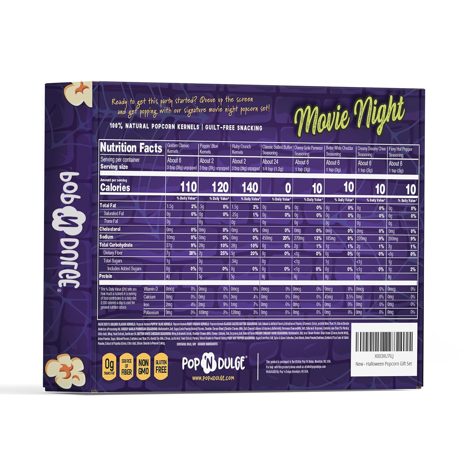 Regalos de Halloween, cesta de regalo de noche de película aterradora, granos de palomitas gourmet y condimentos de palomitas de maíz, paquete