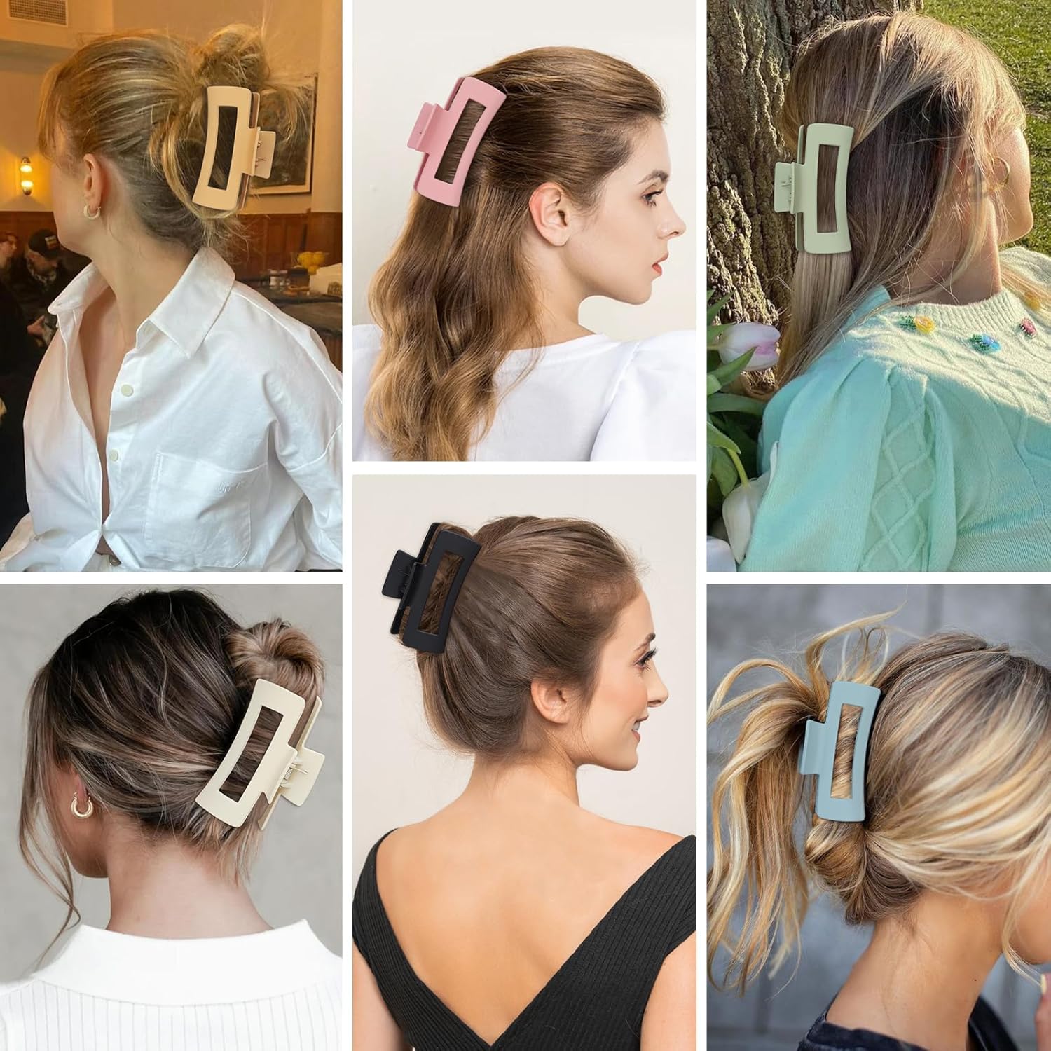 Sisiaipu Pinzas grandes para el cabello de 4 pulgadas, 6 pinzas grandes para cabello grueso, pinzas cuadradas para el cabello para mujeres, pinzas