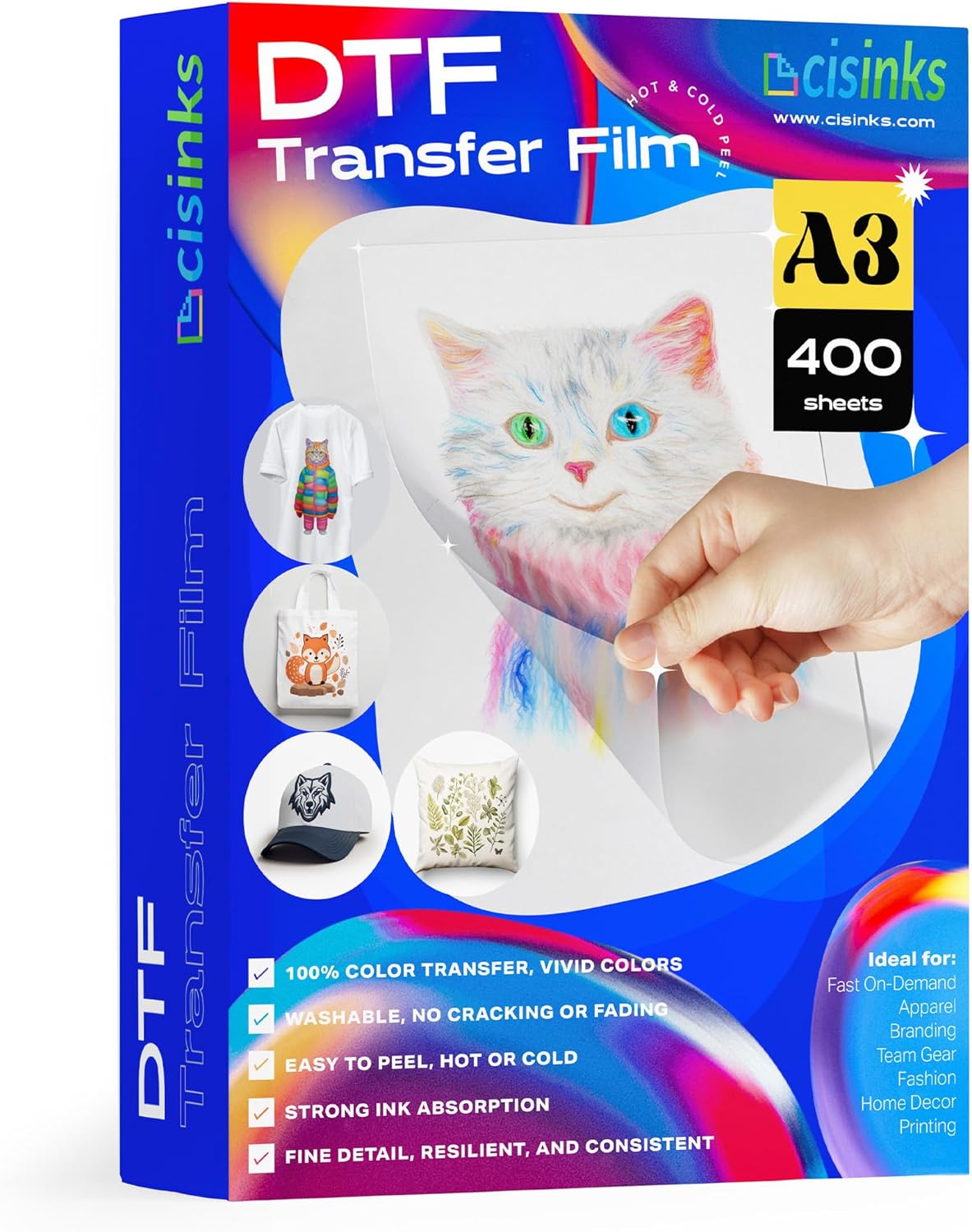 Película de transferencia DTF de alta calidad de 11.75 x 16.5 pulgadas, A3 para pelar en calientefrío, 400 hojas de papel de transferencia de calor