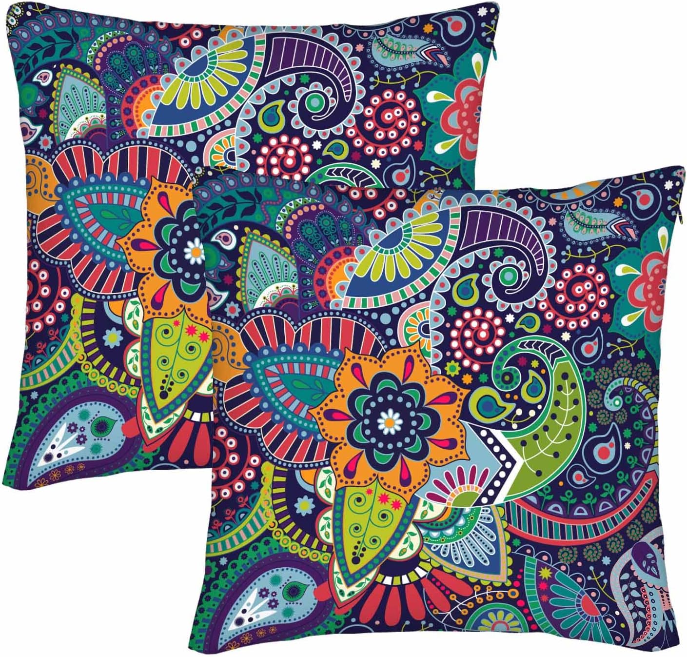 WONDERTIFY Juego de 2 fundas de almohada con diseño de estampado de cachemira con diseño de mandala, bohemio, damasco, remolinos florales, lágrima,