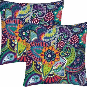 WONDERTIFY Juego de 2 fundas de almohada con diseño de estampado de cachemira con diseño de mandala, bohemio, damasco, remolinos florales, lágrima, WONDERTIFY Juego de 2 fundas de almohada con diseño de estampado de cachemira con diseño de mandala, bohemio, damasco, remolinos florales, lágrima,