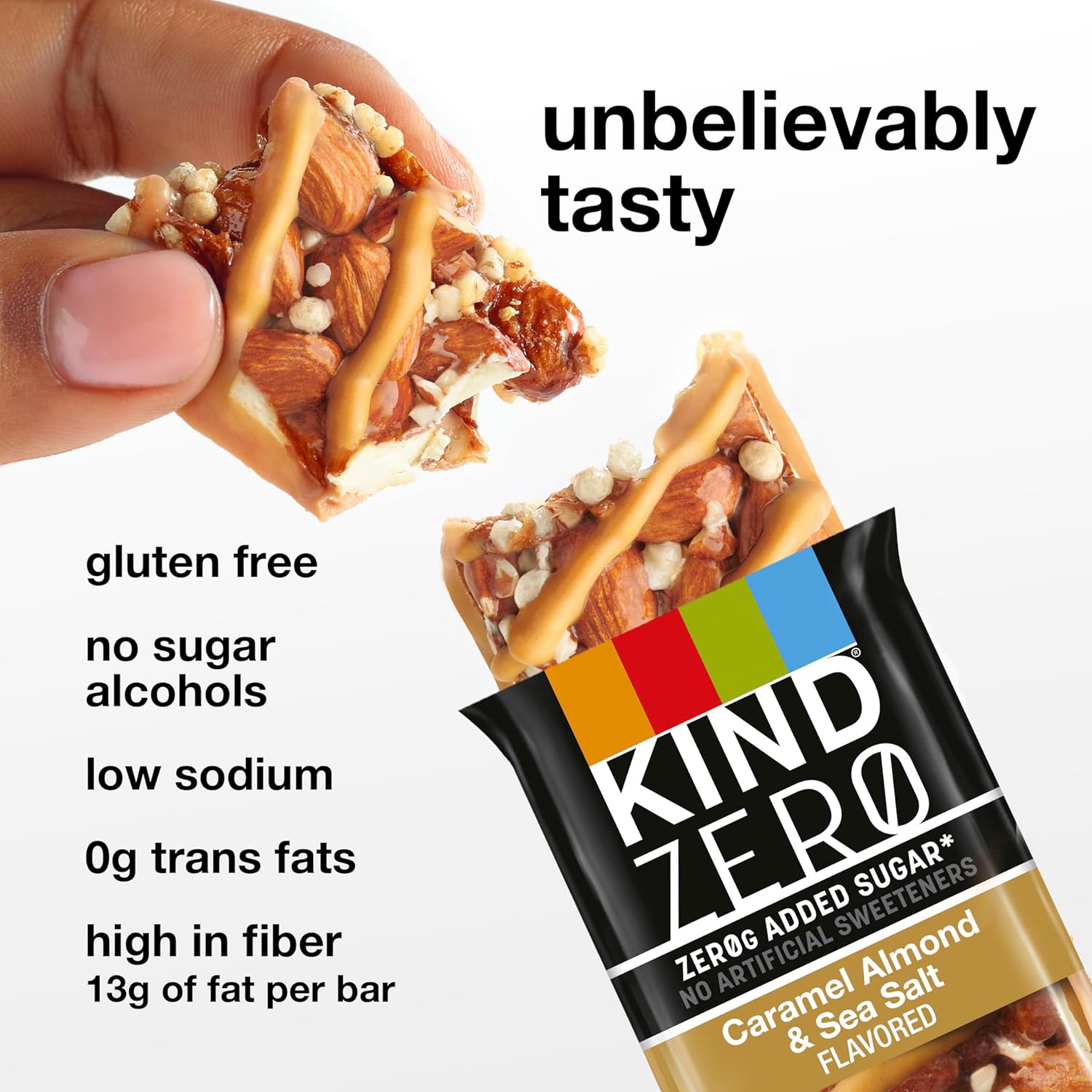 KIND Barras de azúcar cero añadido, aperitivos amigables con Keto, sabor a almendra de caramelo y sal marina, caja de 6.2 onzas (5 barras)