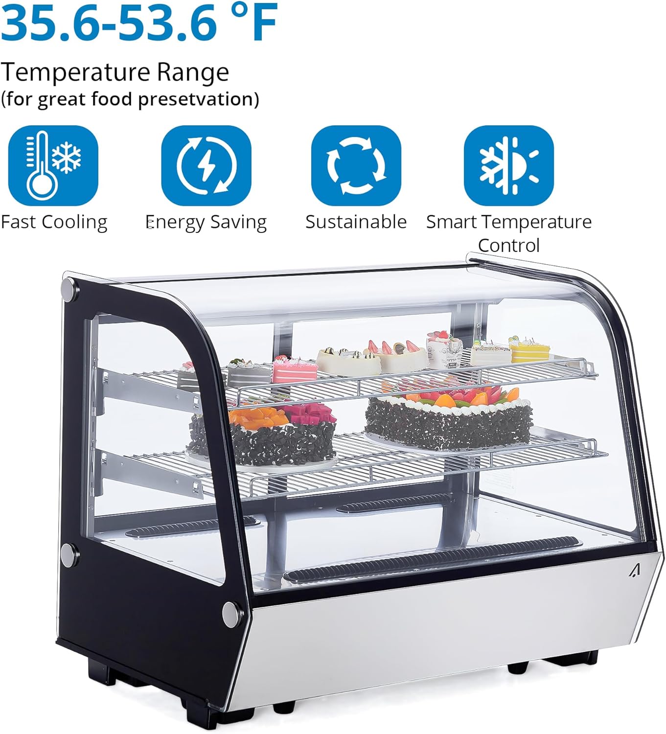 TackView Vitrina para refrigerador comercial de 4.6 pies cúbicos, con iluminación LED, vitrina de pastelería de 4.6 pies cúbicos, vitrina de vidrio