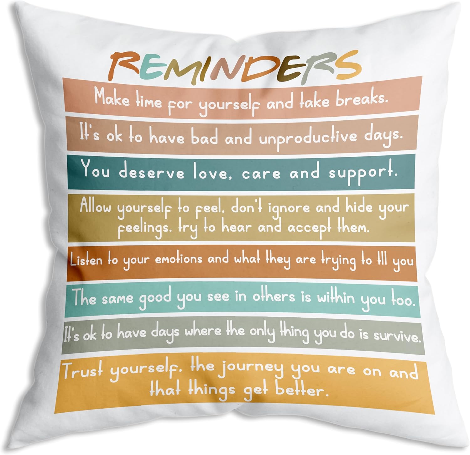 Recordatorios de salud mental, fundas de almohada inspiradoras, decoración de regalo inspirador, psicología positiva, afirmaciones y sentimientos,