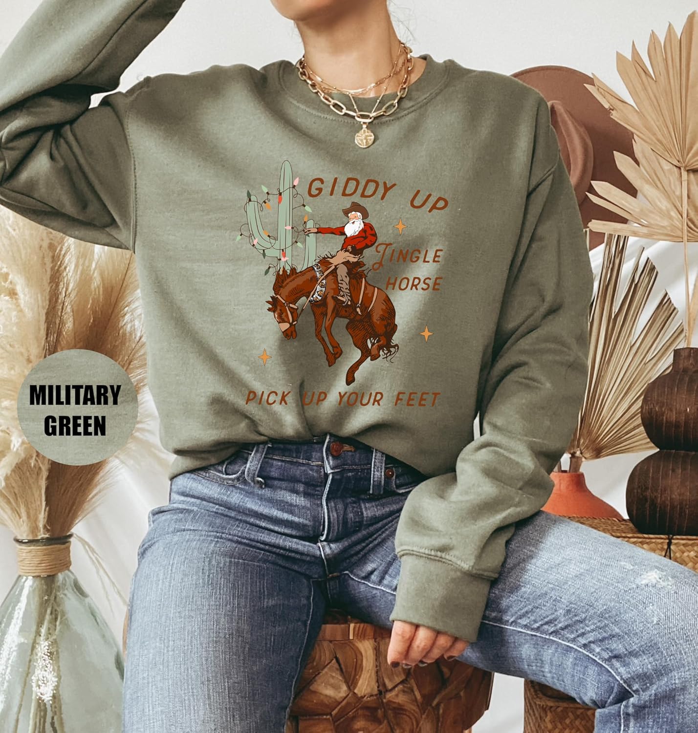 Cowboy Christmas Sweater, Giddy Up Jingle Horse Pick Up Your Feet, Howdy Country Christmas Horse, Cowgirl Shirt, Christmas Sweatshirt