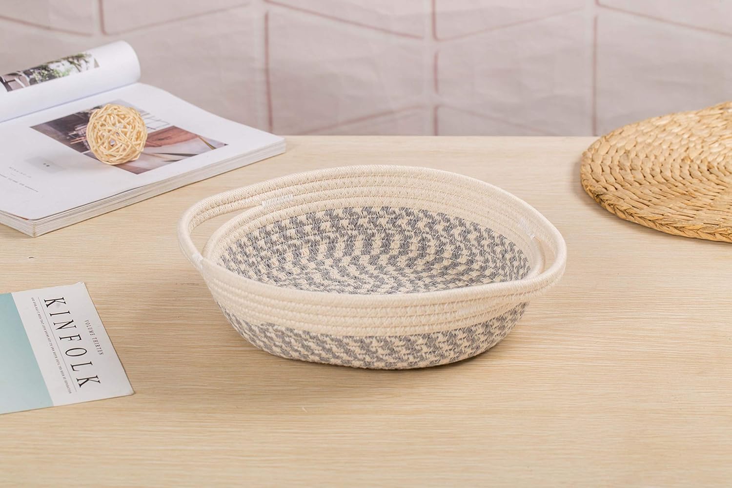 2 pack Small Storage Baskets, Desk Basket for Jewellery&Keys, Rope Baskets Small Basket Home Storage, Small Table Basket, Organizers and Storage,