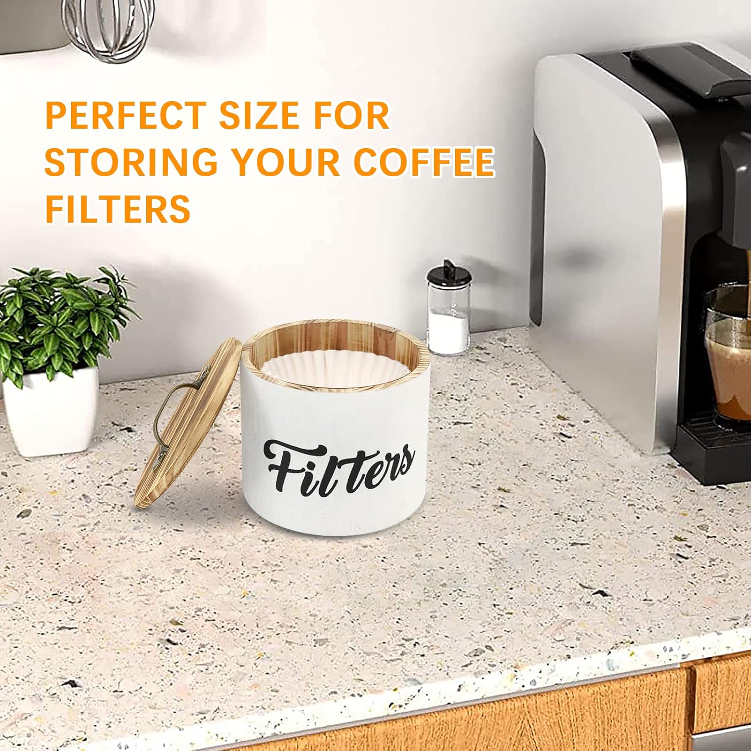 Soporte para filtro de café, cesta de almacenamiento de filtro blanco para mostrador, funda de madera, accesorios de barra de café, estación de