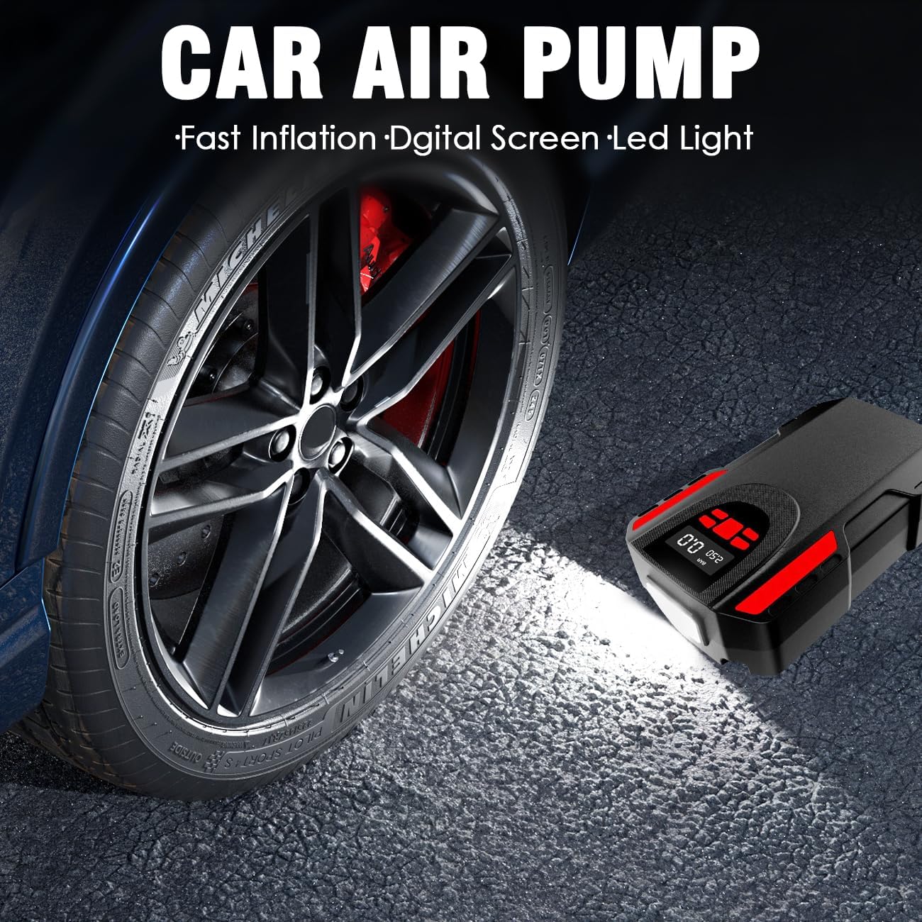 Inflador de neumáticos, bomba de compresor de aire portátil de 120 W para neumáticos de automóvil con detección de presión de neumáticos