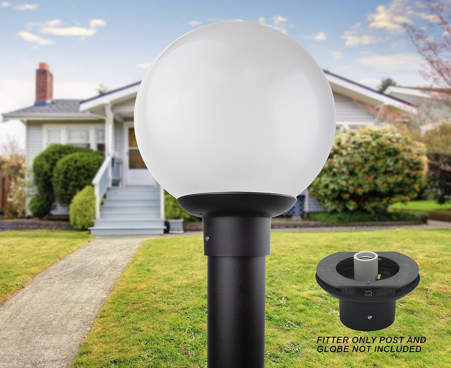 Solus S1721-BK – Soporte de aluminio negro para poste de 3 pies, se adapta a globos y bellotas con una apertura de globo sin cuello de 5.25 pulgadas