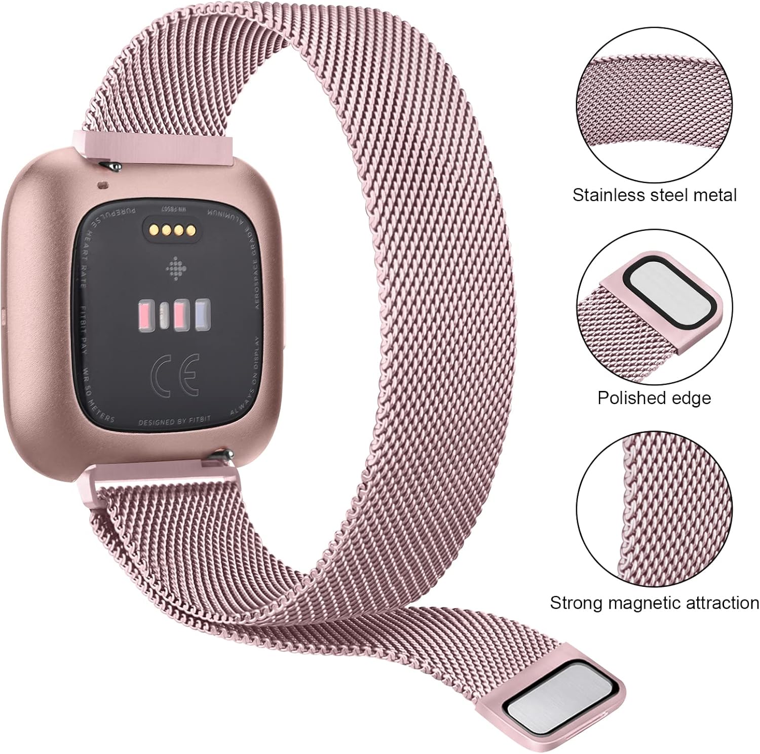 Tobfit Correa magnética de metal para reloj Fitbit Versa 2 para mujeres y hombres, correa de reloj de malla de acero inoxidable para Fitbit Versa