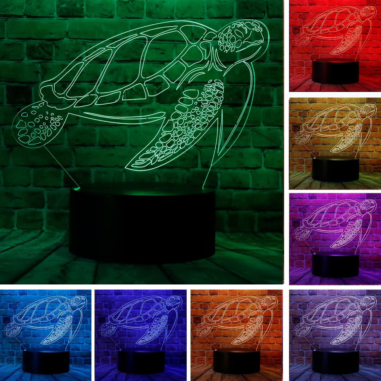 Figura de anime de tortuga marina de océano de dibujos animados 3D tortugas acuáticas ilusión óptica LED decoración de dormitorio lámpara de mesa