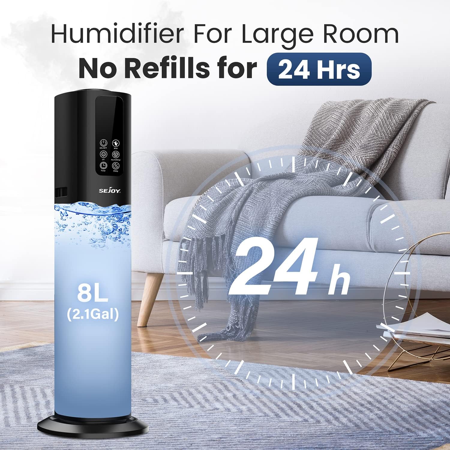 Humidificadores para habitación grande, aire de niebla fría 8L2.11 galones humidificador de llenado superior con aceites esenciales, boquilla de