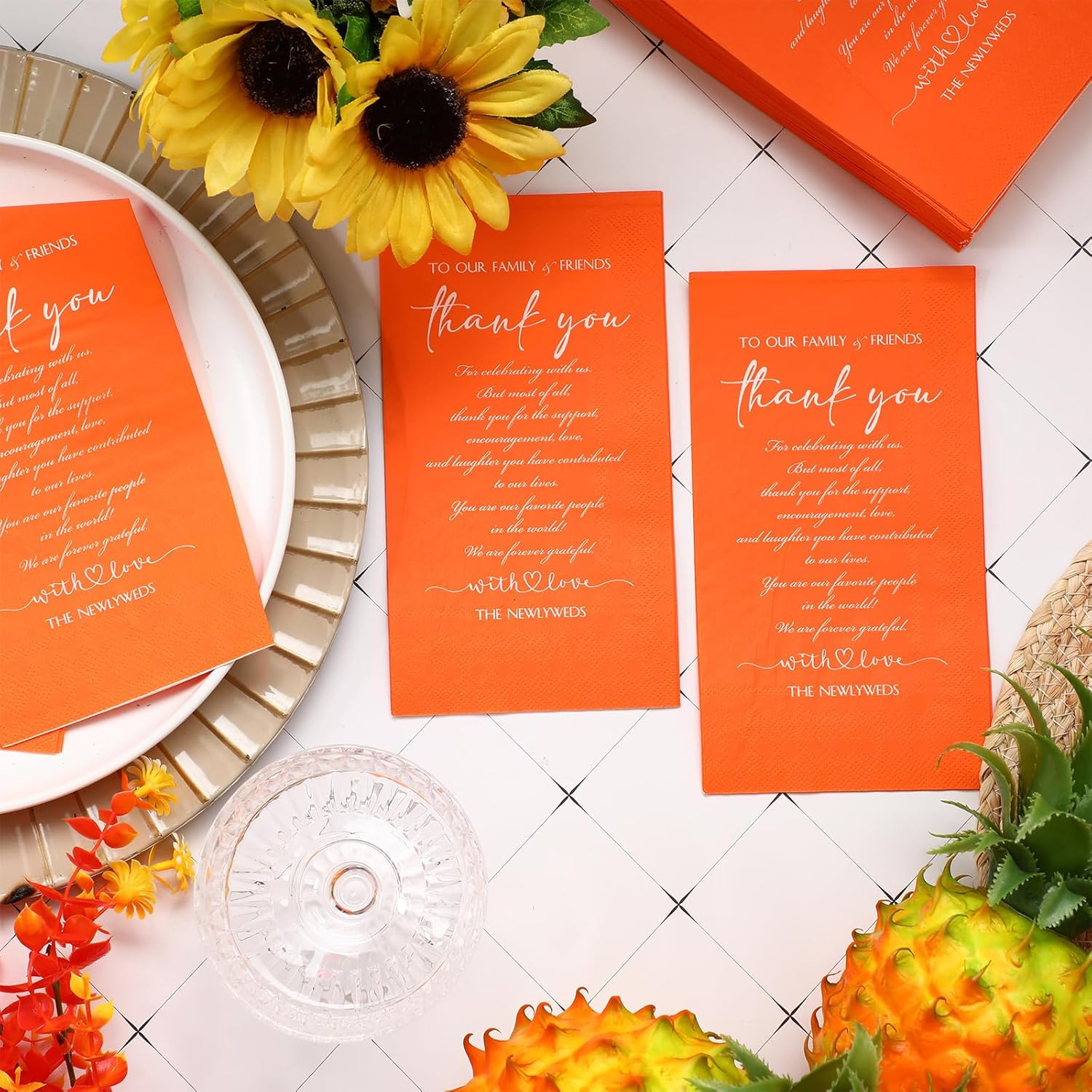 200 servilletas de boda lisas de agradecimiento para recién casados a familiares amigos, invitados, 3 capas, pañuelos faciales, paquete de