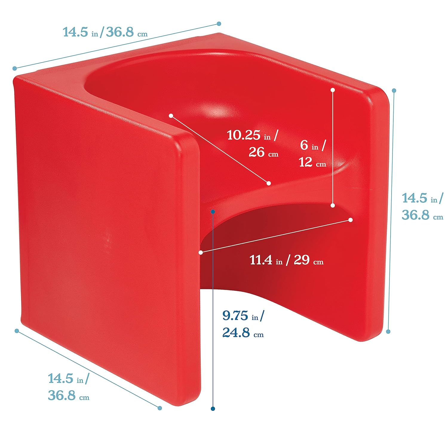 ECR4Kids Tri-Me 3 en 1 silla cubo, muebles para niños, rojo