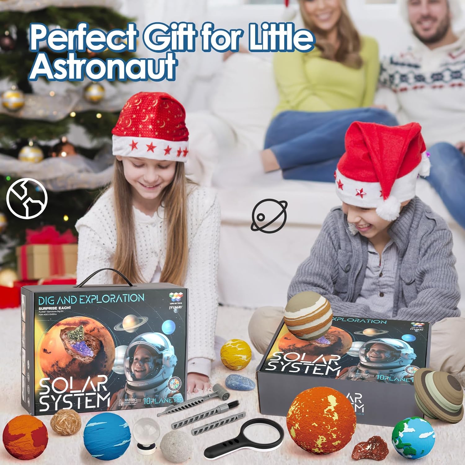 Woumserta Kit de excavación de piedras preciosas, juguetes espaciales del sistema solar excavan 15 gemas de 10 planetas, kits de ciencia para niños