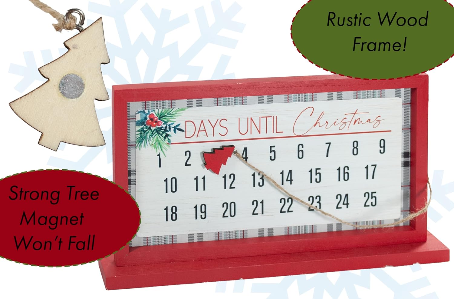 Hanna’s Handiworks Calendario de Adviento de cuenta regresiva de Navidad, decoración de mesa magnética de madera, mueve la pieza del árbol de