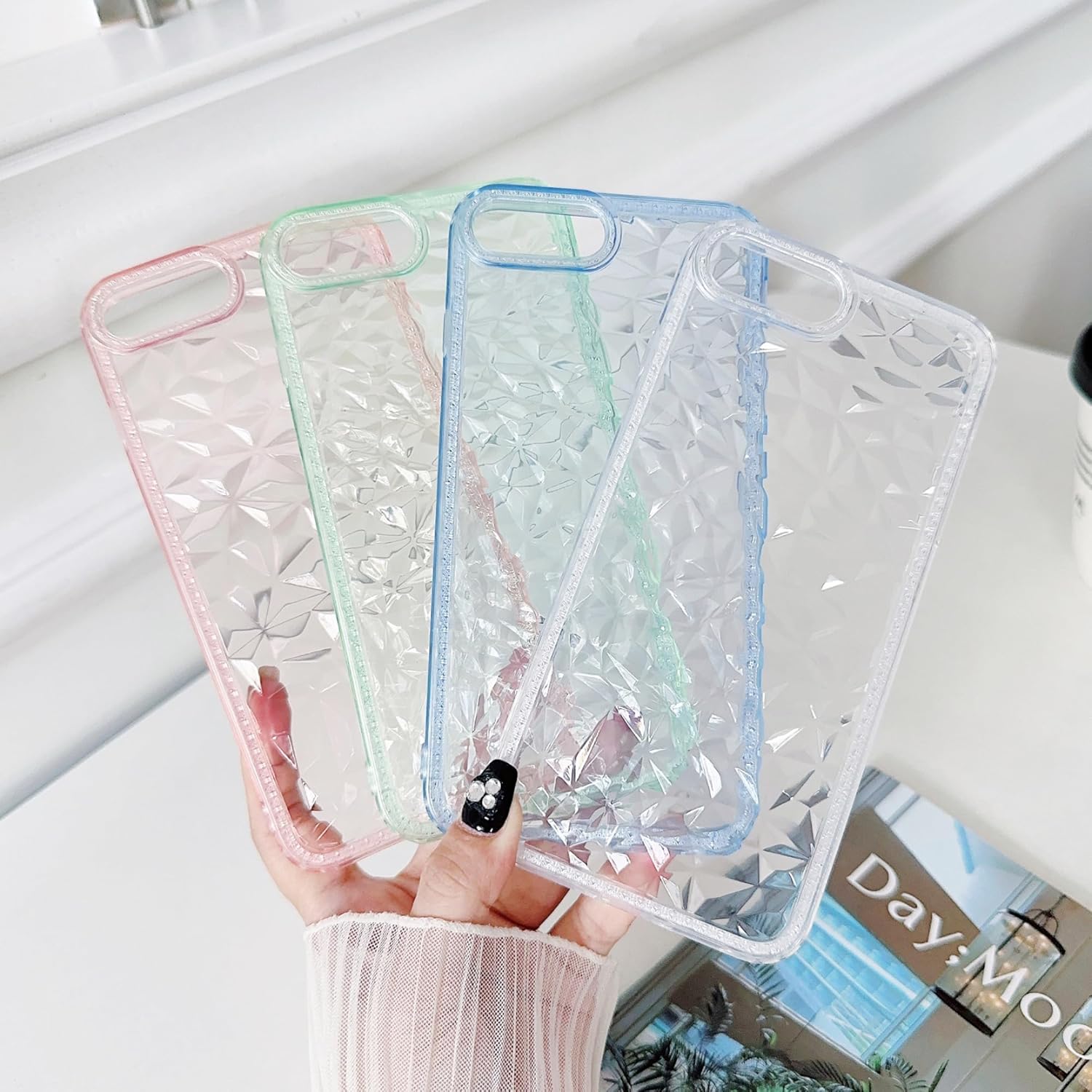 SKYLMW Funda para iPhone 6 Plus, iPhone 7 Plus, iPhone 8 Plus, 5.5 pulgadas, TPU suave, delgada, 3D, transparente, patrón de diamante, funda para