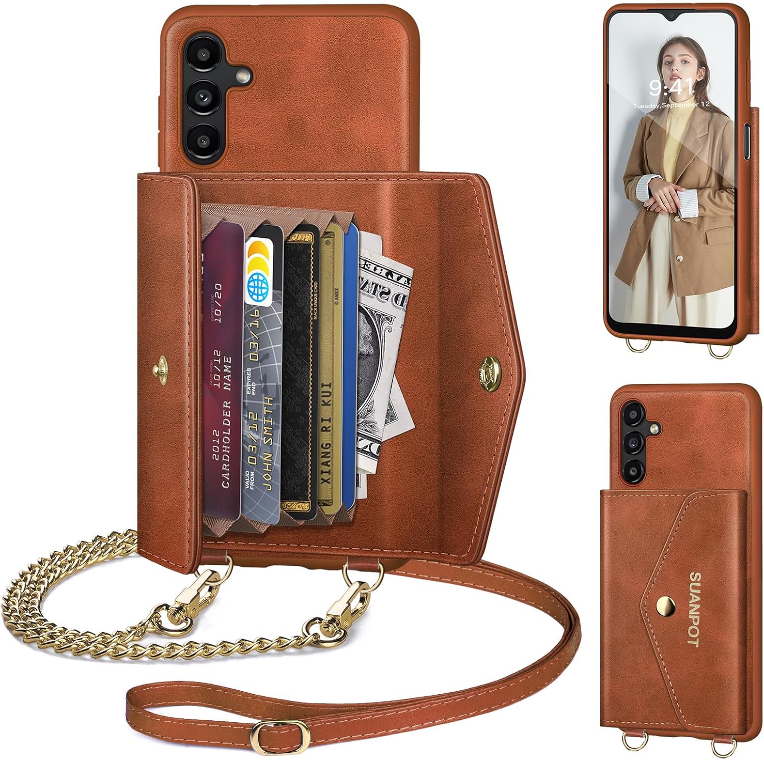 SUANPOT Funda tipo cartera para Samsung Galaxy A13 5G con correa Bloqueo RFID Soporte para tarjeta de crédito, libro de folio con tapa Funda de piel