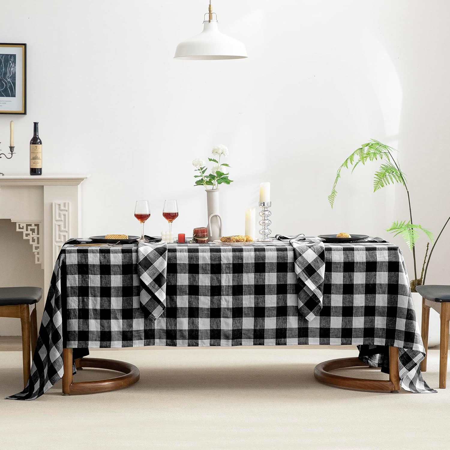 EVERLY Manteles rectangulares de lino 100 % teñido con hilo de 60 x 84 pulgadas para comedor, fiestas de bufé, pícnic, eventos y restaurantes,