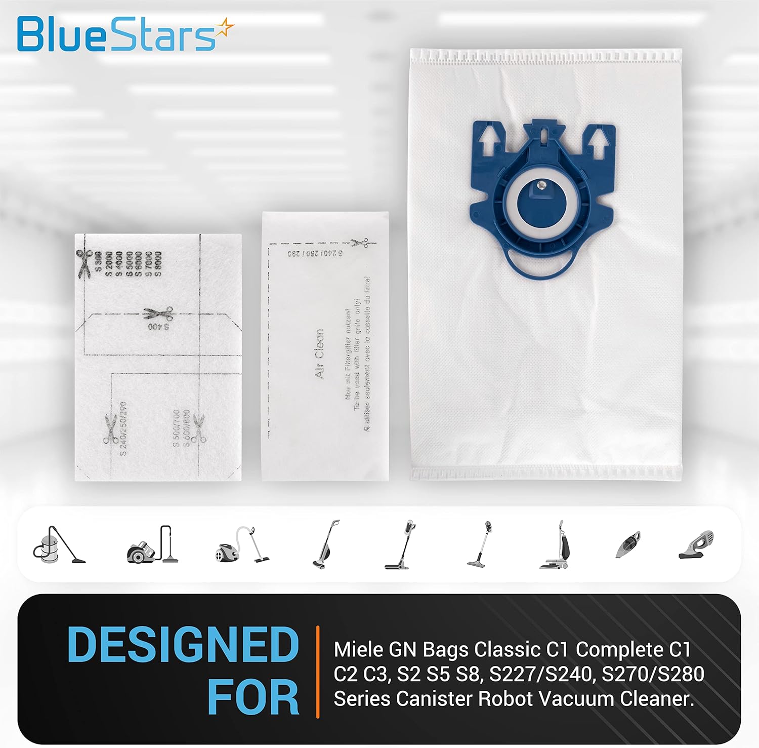 BlueStars Paquete de 12 bolsas de repuesto 3D Airclean para Miele GN bolsas de aspiradora para Miele Classic C1 Complete C1 Complete C2 Complete C3