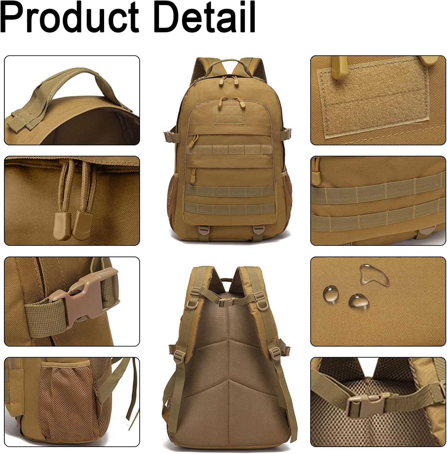 Aocmpxs Mochila táctica militar, mochila de senderismo de 30L resistente al agua, mochilas de asalto de 3 días, paquete Molle Army, ACU, Exteriores