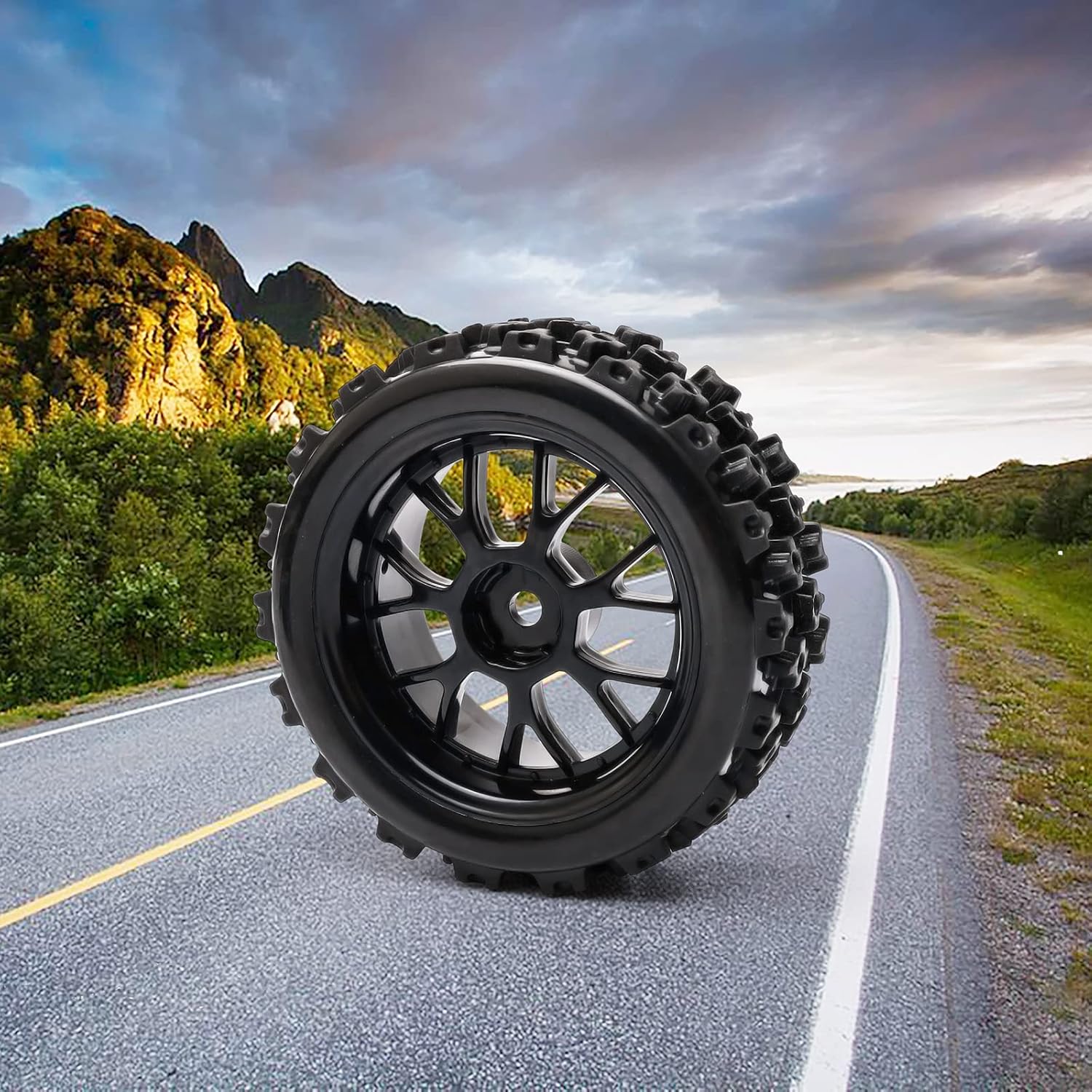 JIUWU 4 unids negro escala 110 RC neumáticos llantas cruce caucho en carretera piezas
