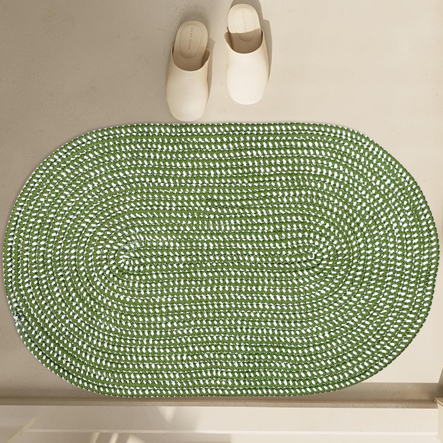 USTIDE Alfombra trenzada, ovalada de cuerda de algodón, lavable a mano, alfombra de cuerda suave para entrada, cocina, baño, mesita de noche,