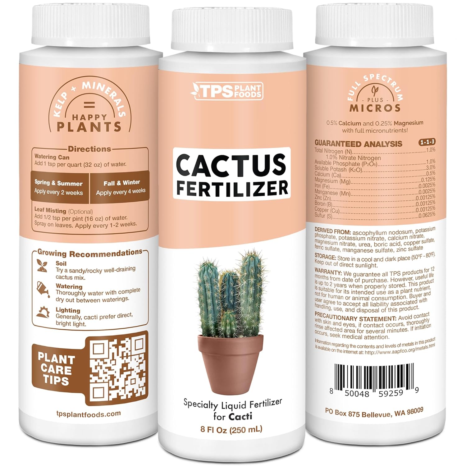 Fertilizante de cactus para cactus y todas las plantas del desierto, alimento líquido para plantas, 32 onzas (1 cuarto de galón)