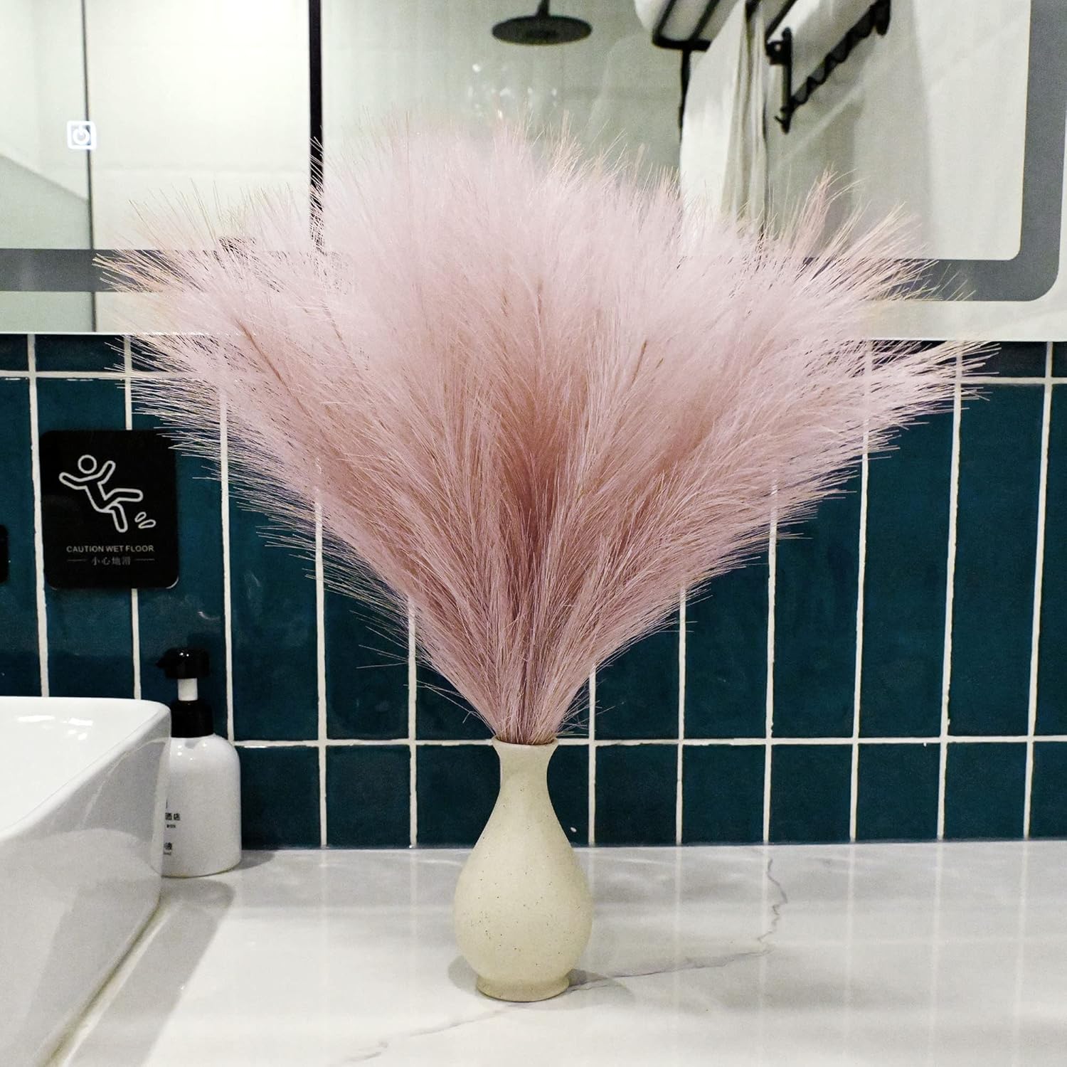 Arreglo de césped sintético de las pampas de 18 pulgadas, tallos de césped pomposo artificiales esponjosos para decoración bohemia chic del hogar y