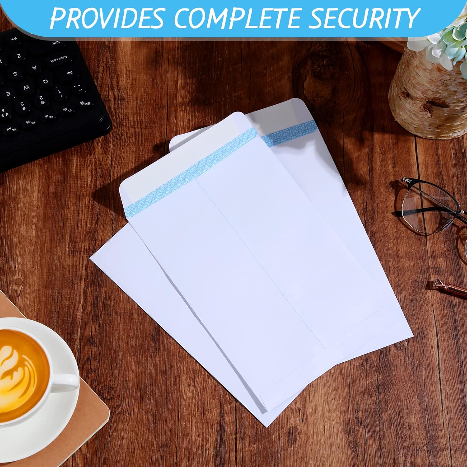 100 sobres de seguridad autoadhesivos de 6 x 9 pulgadas, color blanco, de 27 libras, diseñados para correo seguro, sostiene de forma segura folletos