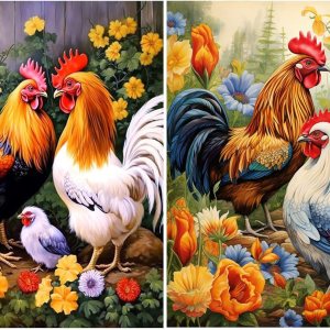 JOOZ 2 piezas de pintura de diamante de pollo 5D de taladro completo de pollo, kit de pintura de diamante para adultos, pintura de diamantes de JOOZ 2 piezas de pintura de diamante de pollo 5D de taladro completo de pollo, kit de pintura de diamante para adultos, pintura de diamantes de