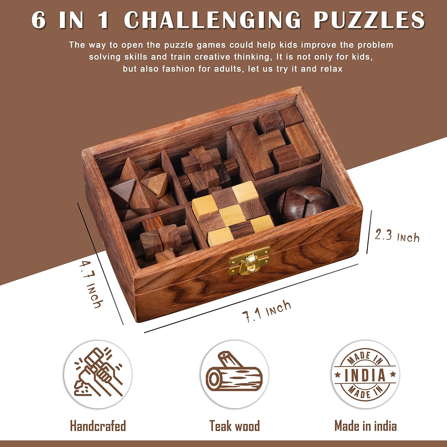 Juego de rompecabezas 6 en 1 de madera para desafiantes rompecabezas para adultos y juegos cerebrales para niños, traje para sala de estar