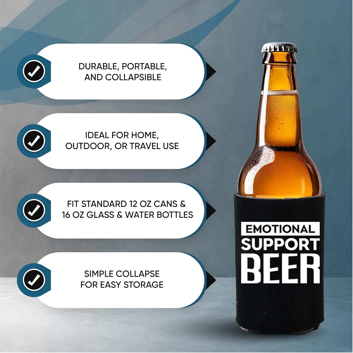 Soporte emocional divertido para latas de cerveza con aislamiento térmico para bebidas con soda, cerveza Hugger Coolies (negro, 2 unidades)