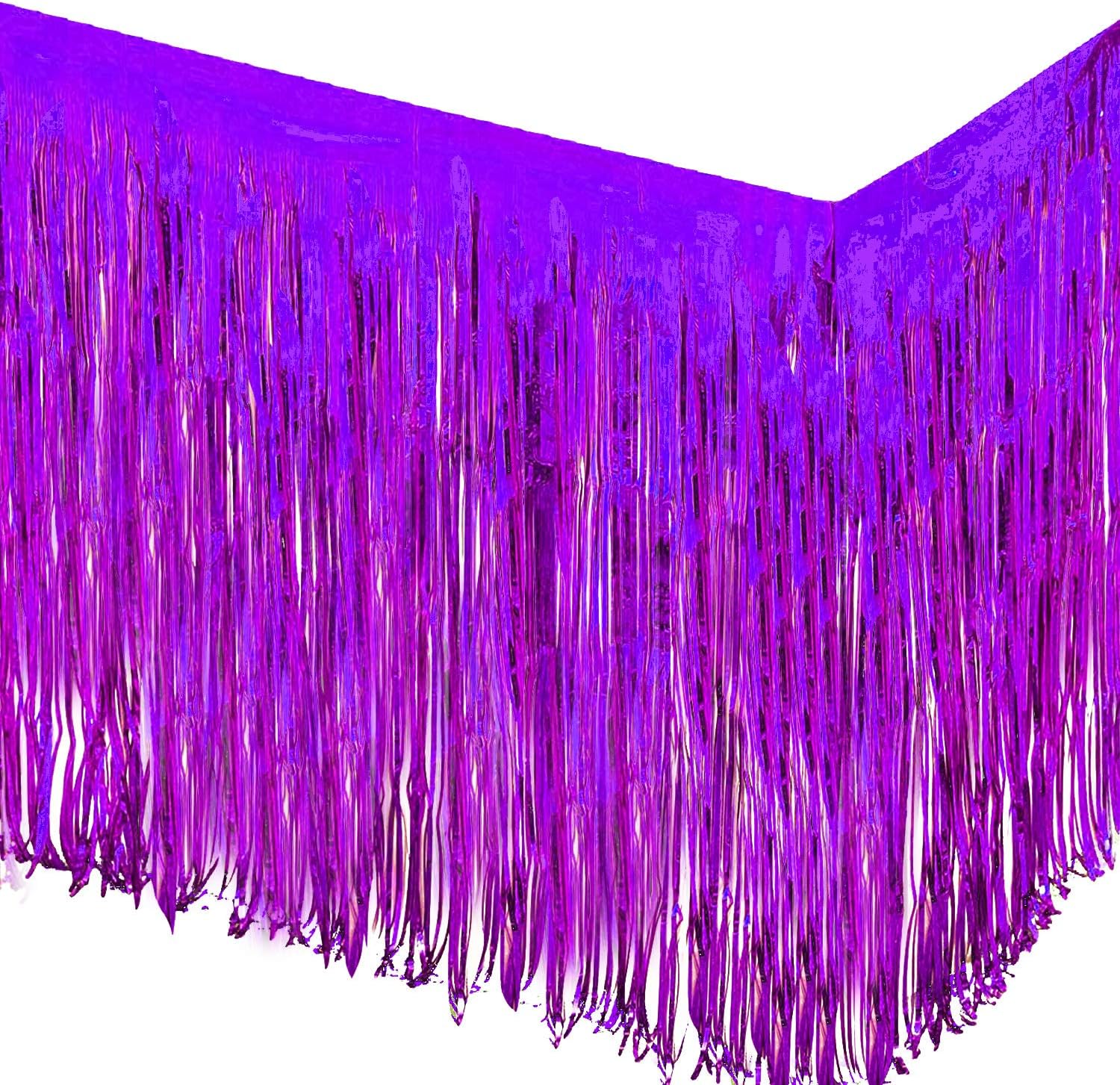 Allgala Paquete de 2 faldas de mesa de oropel con flecos metálicos de 29 x 108 pulgadas para decoración de fiestas, eventos, morado-BD52808