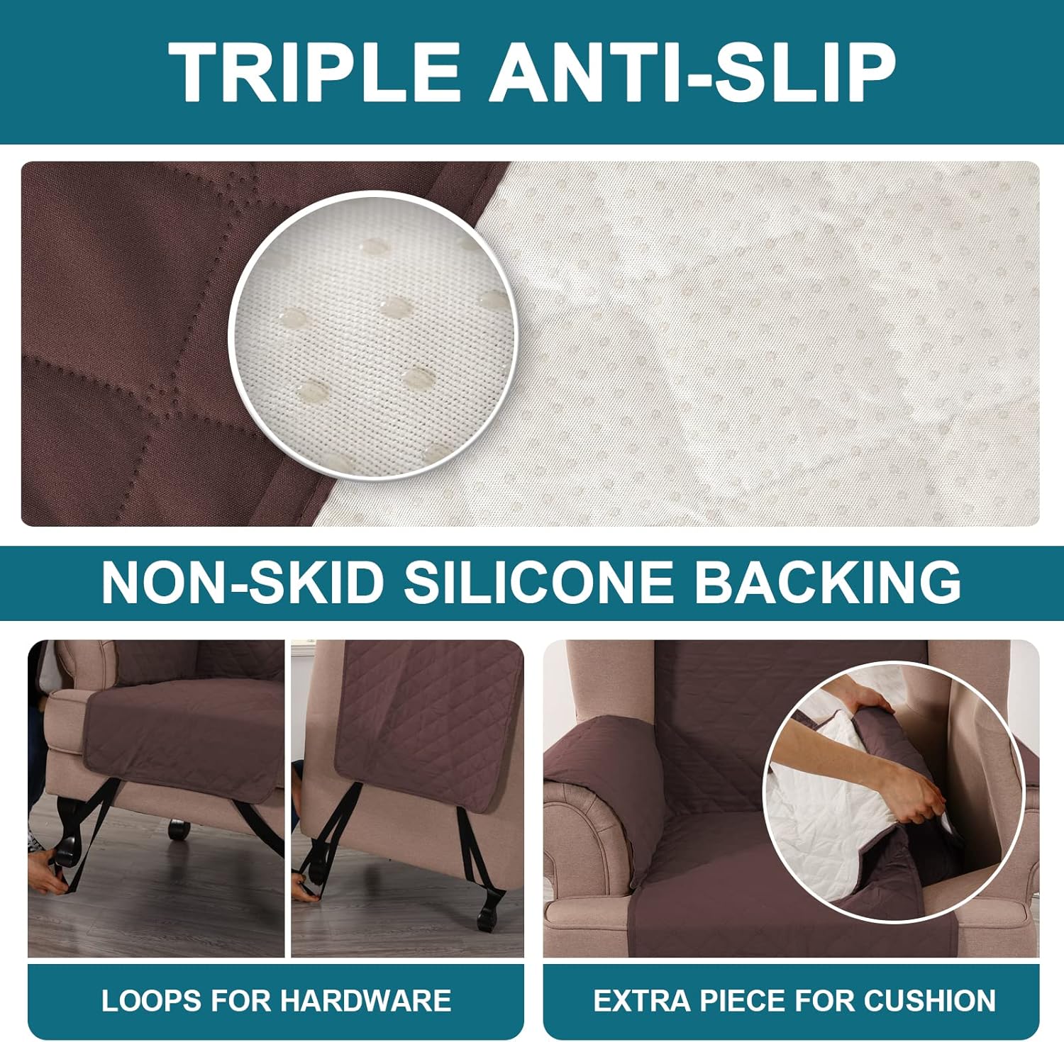 Turquoize Funda 100 % impermeable para sillón de ala, protector de sofá, triple antideslizante, protector de muebles para mascotas, niños, perros