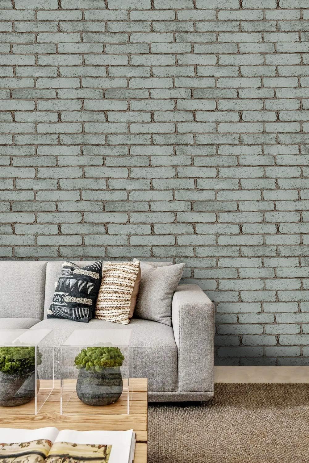 Papel mural imitación piedra, retro 3D,autoadhesivo, con textura de ladrillo de pizarra azul verdoso,papel estampado, para estantes, paredes,
