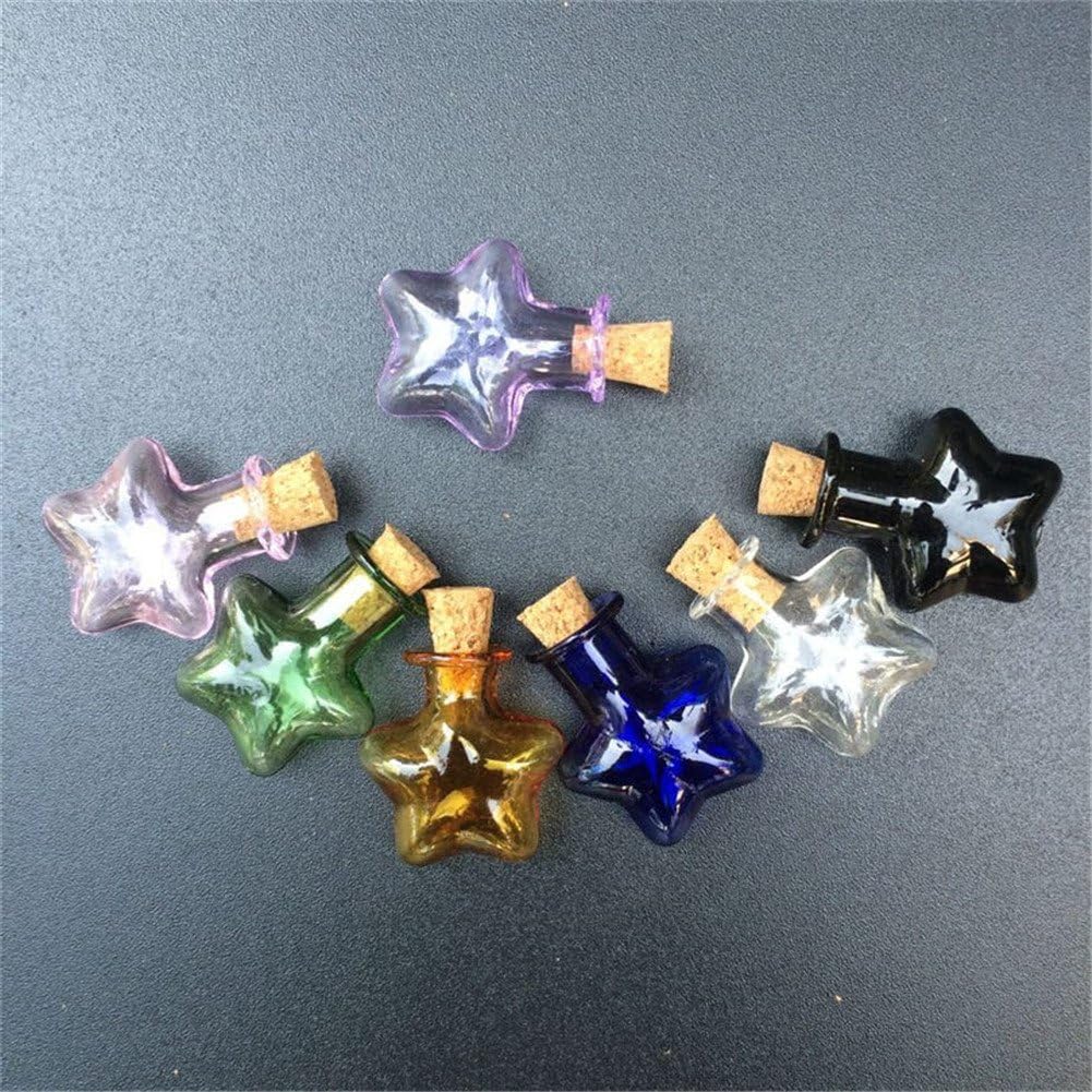 TAI DIAN Mini botellas de corcho de vidrio de color diminuto, frasco de estrella de cinco puntas, colgantes para bricolaje, manualidades, proyectos,