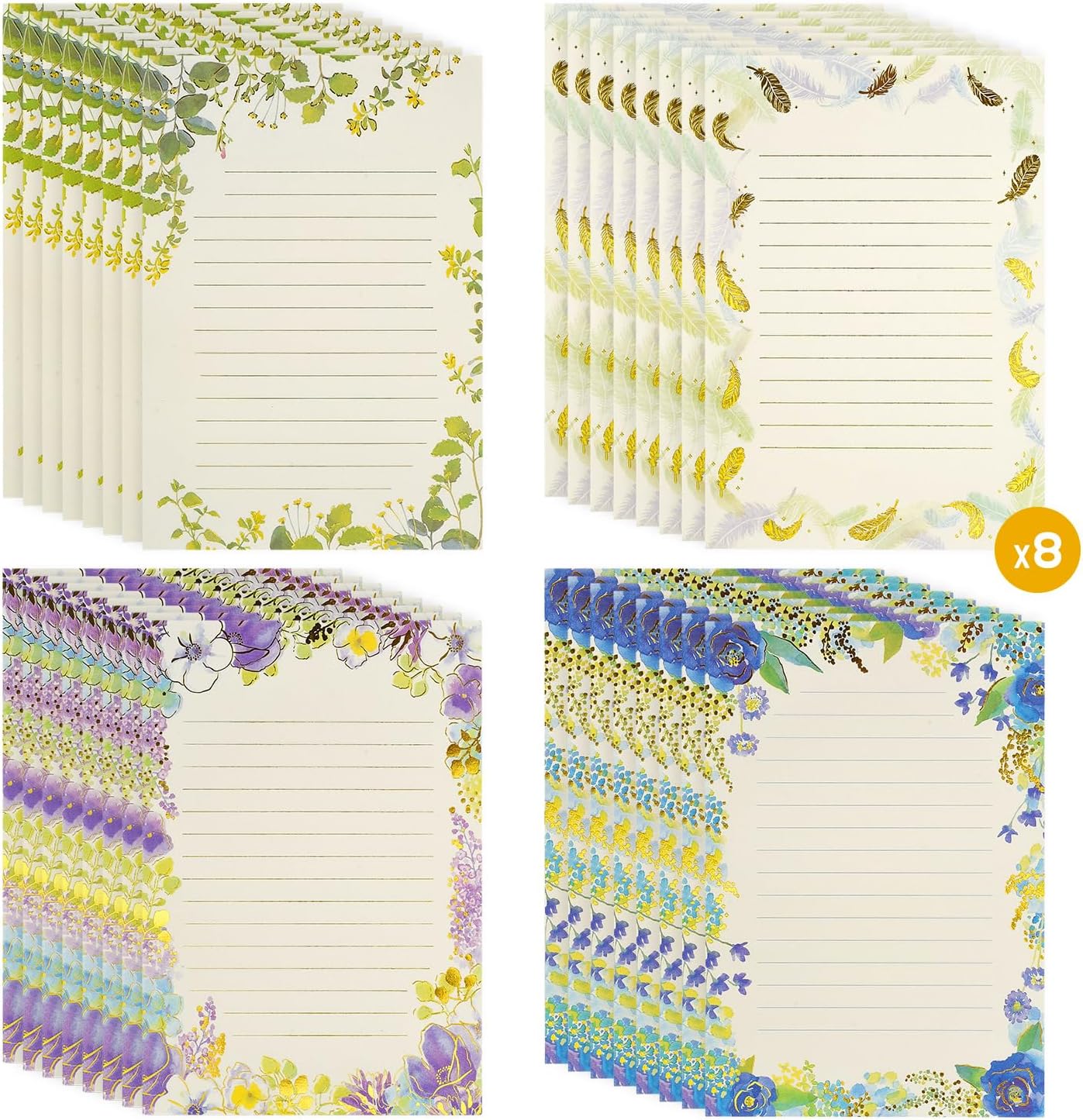 Juego de 64 hojas de papel de carta estacionaria  A5 lindo estampado de papel de papel de escritorio forrado elegante para escribir letras, álbumes
