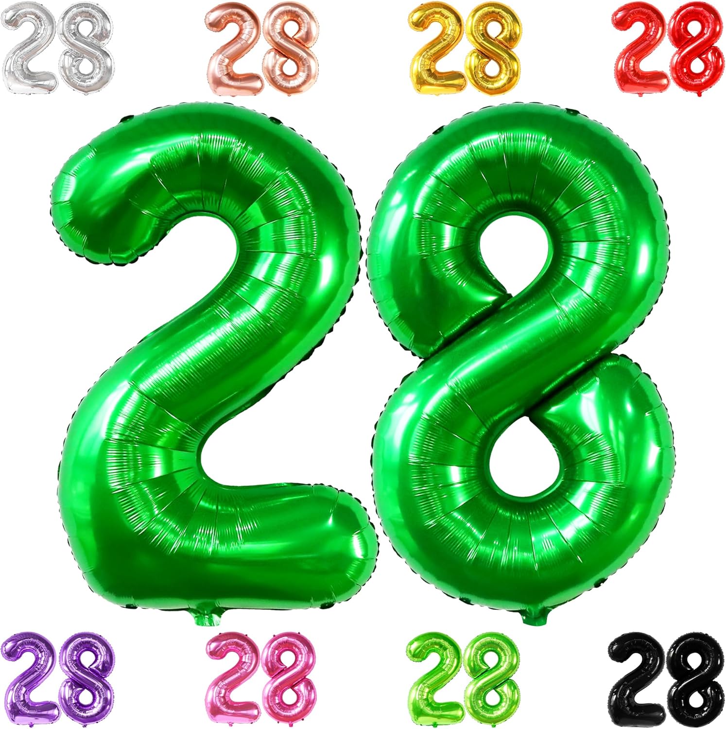 KatchOn, Globo verde oscuro del número 28 de 40 pulgadas, globo verde del número 28 para decoraciones de cumpleaños de 28 para mujeres, globos