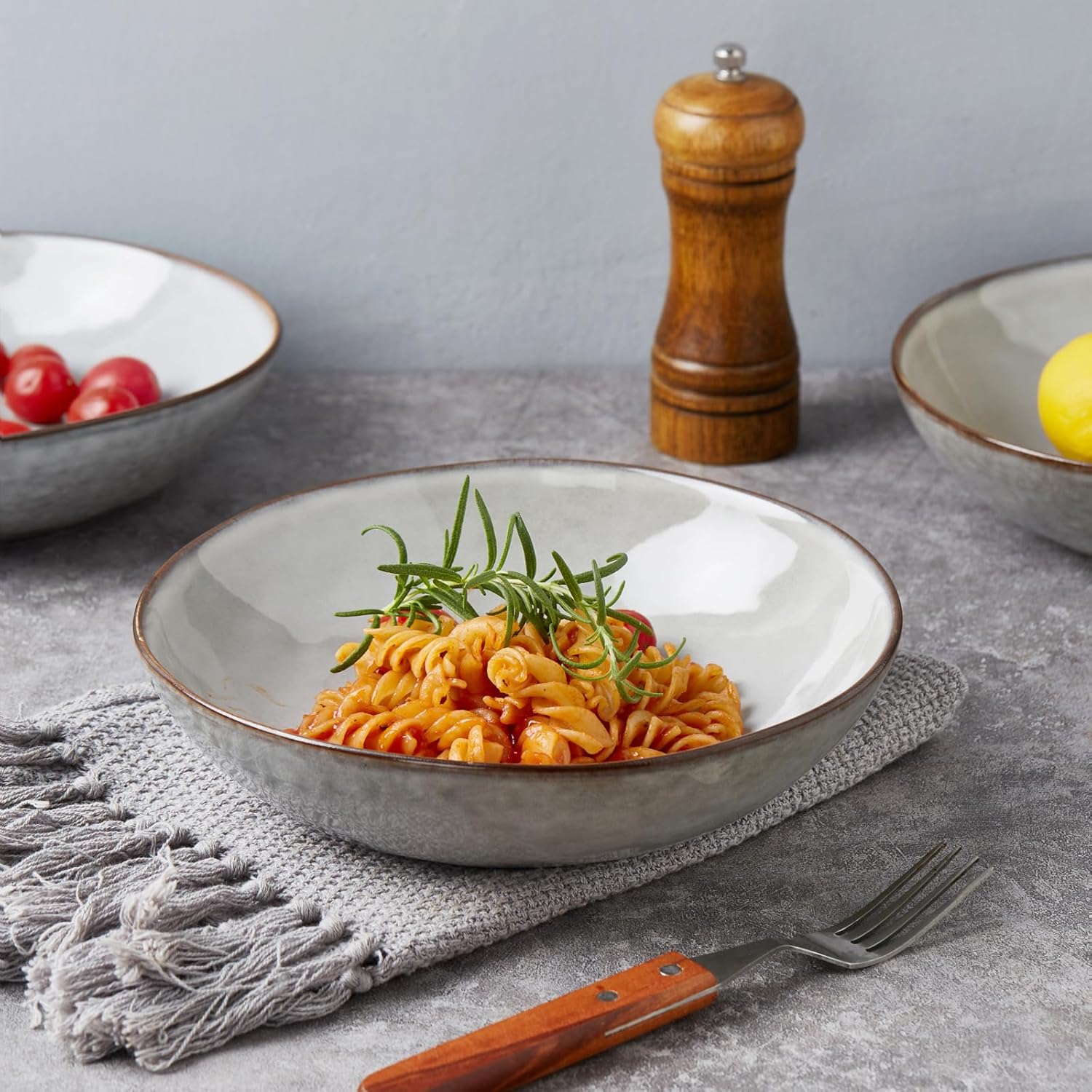 famiware Juego de 4 cuencos grandes para pasta, redondos estilo océano de 8.5 pulgadas, cuencos grandes para pasta, aptos para microondas y