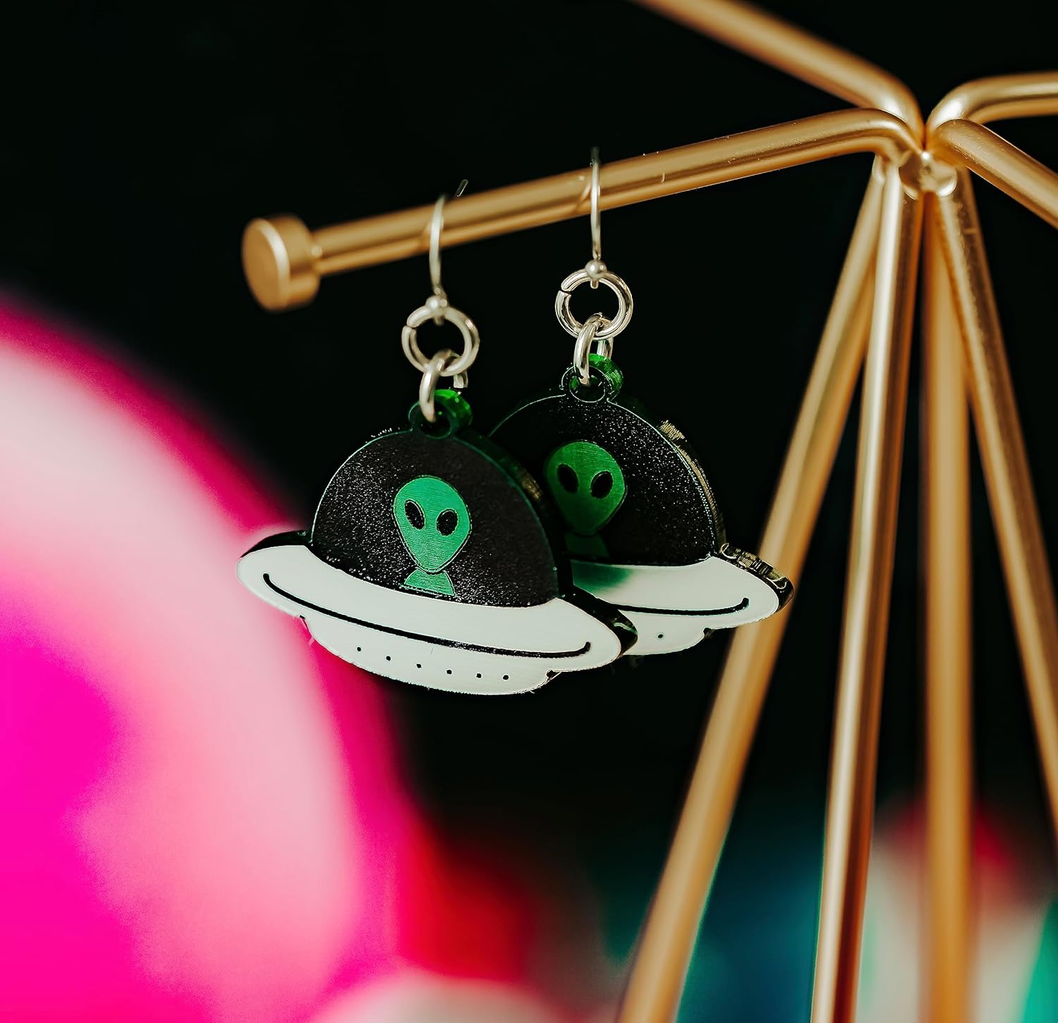 Alien UFO Dangle Earrings Lightweight Hypoallergenic Fun Spaceship Jewelry for Science and Space Lovers