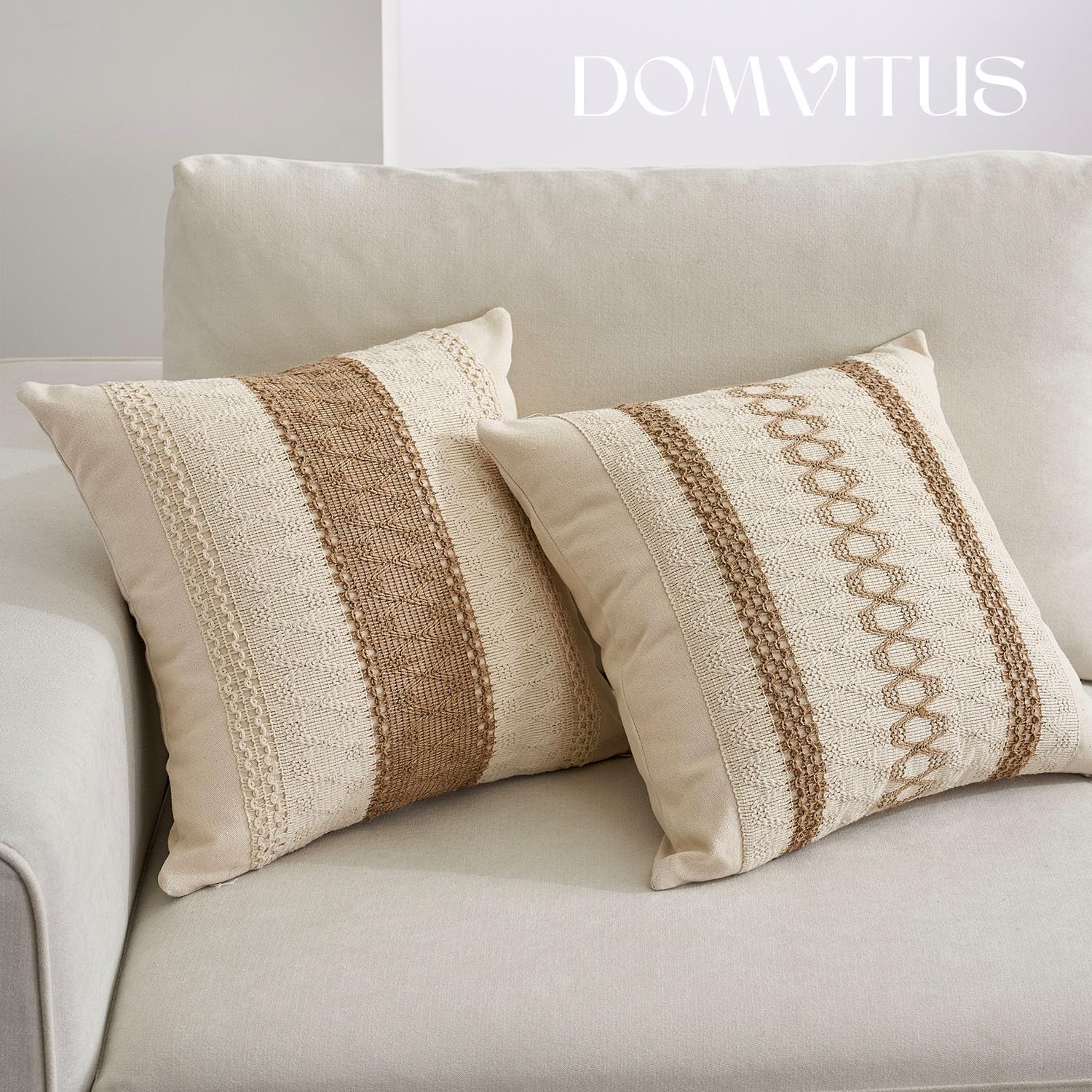 DOMVITUS Fundas de almohada bohemias de 18 x 18 pulgadas, fundas de almohada decorativas para casa de campo, fundas de almohada neutras para sala de