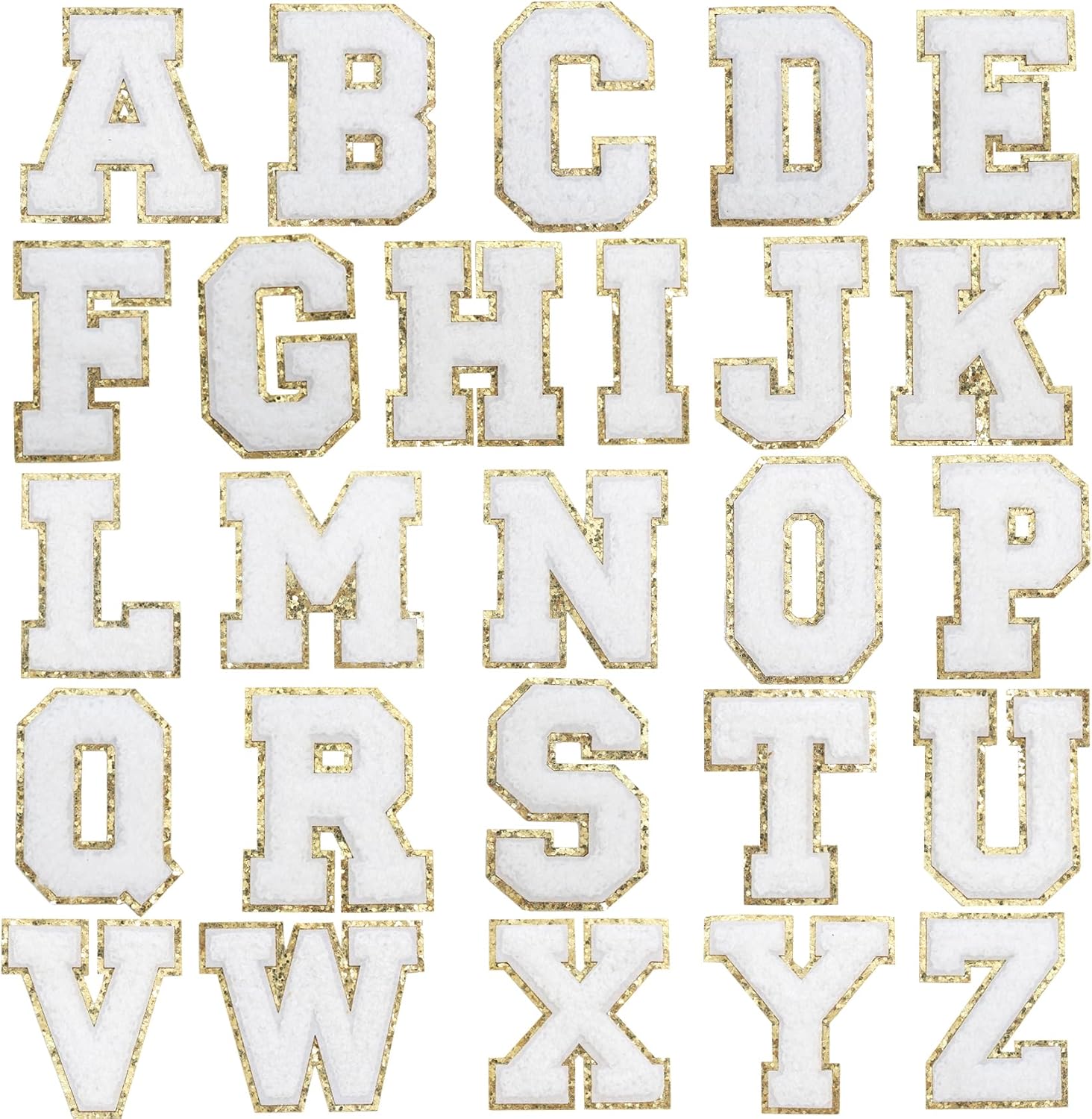 TACVEL 26 parches de letras de felpilla de la A-Z, parche de felpilla para planchar con brillantina para decoración de disfraces de equipo, altura