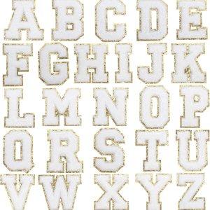 TACVEL 26 parches de letras de felpilla de la A-Z, parche de felpilla para planchar con brillantina para decoración de disfraces de equipo, altura TACVEL 26 parches de letras de felpilla de la A-Z, parche de felpilla para planchar con brillantina para decoración de disfraces de equipo, altura