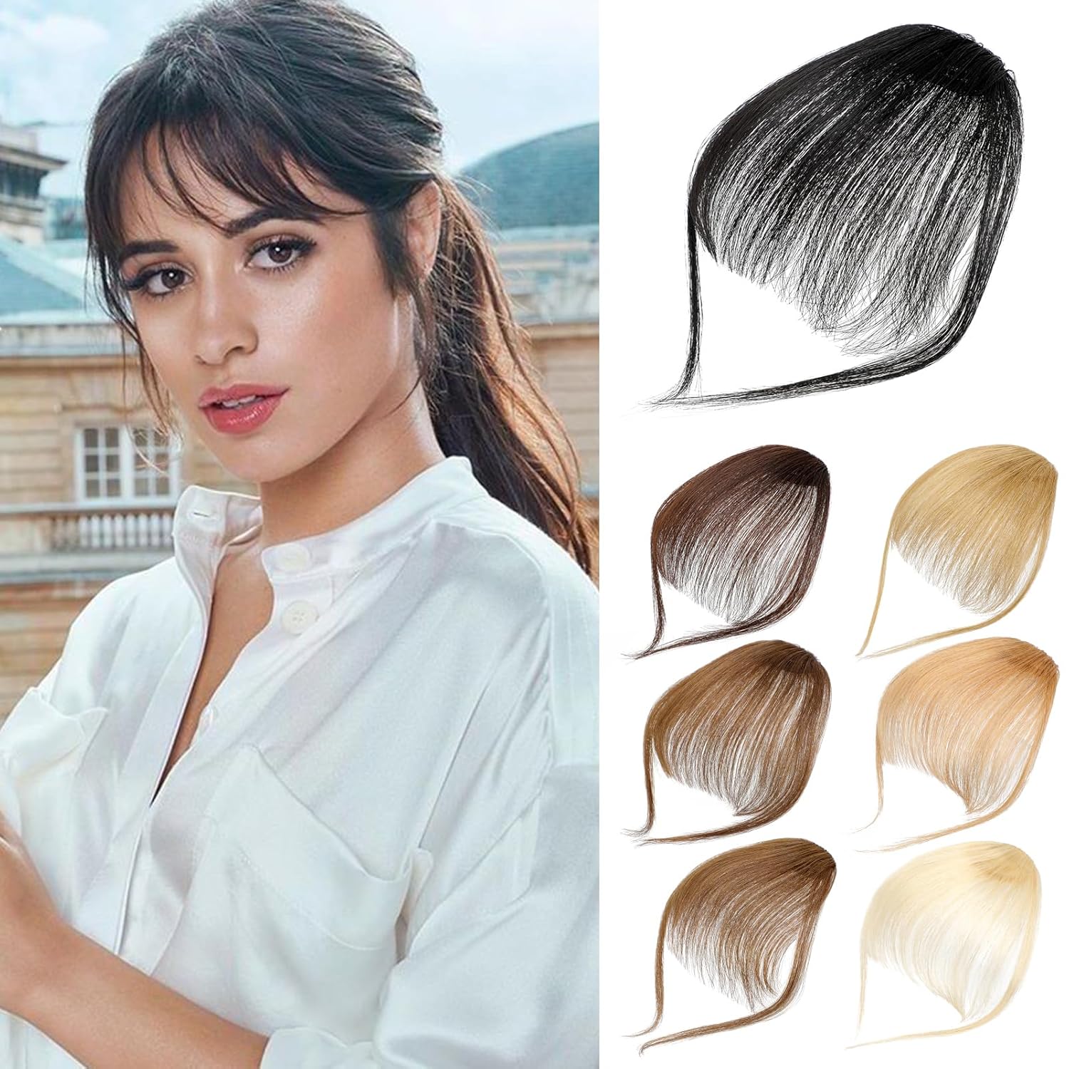 FELENDY Flequillo con clip, 100 % cabello humano, flequillo con fleco de clip, flequillo natural recto frontal plano, limpio, real para mujeres con