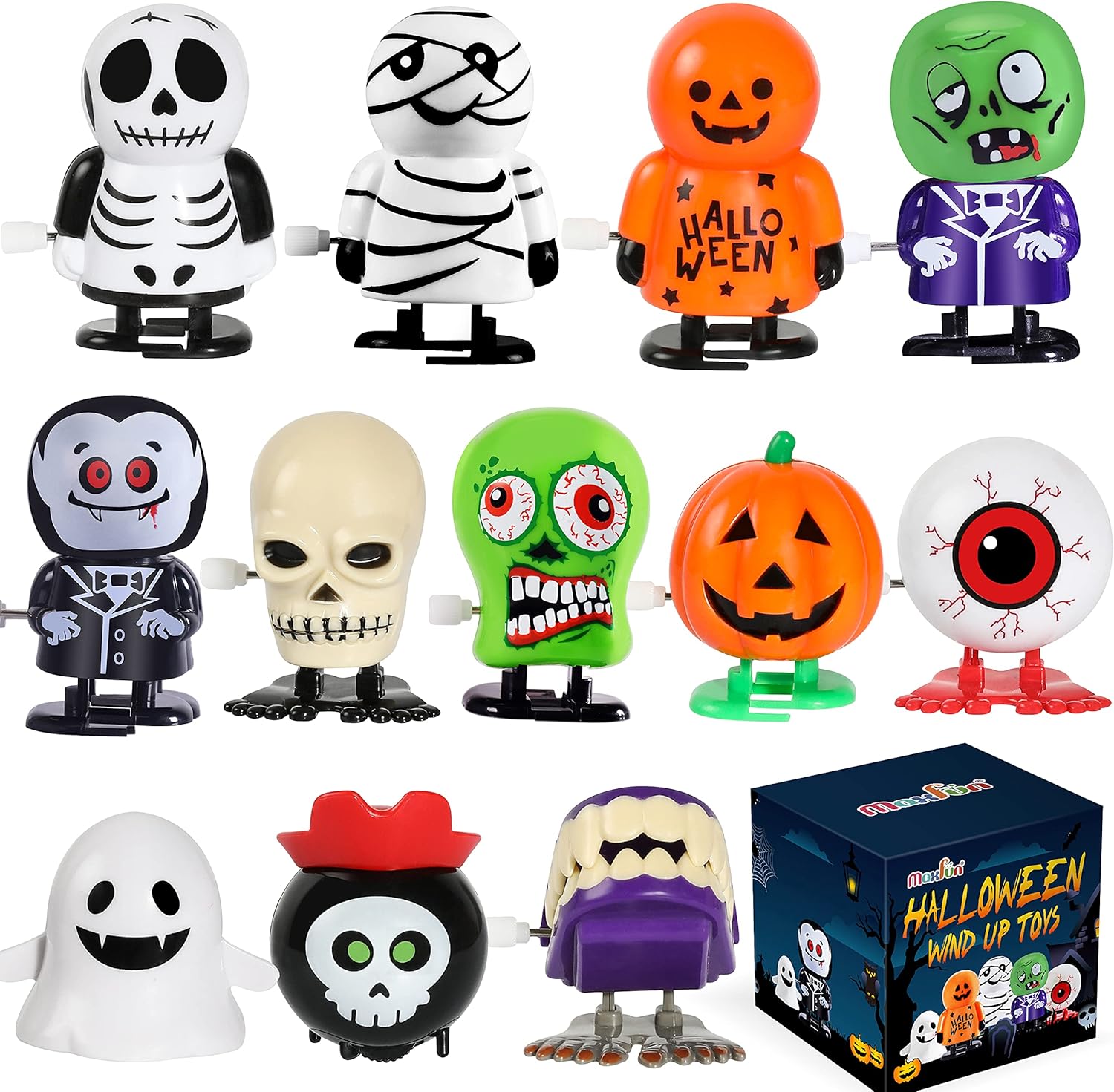 Max Fun Surtido de 12 juguetes de Halloween para niños, regalos de fiesta de Halloween, bolsas de golosinas, relleno de bolsas de golosinas, premios