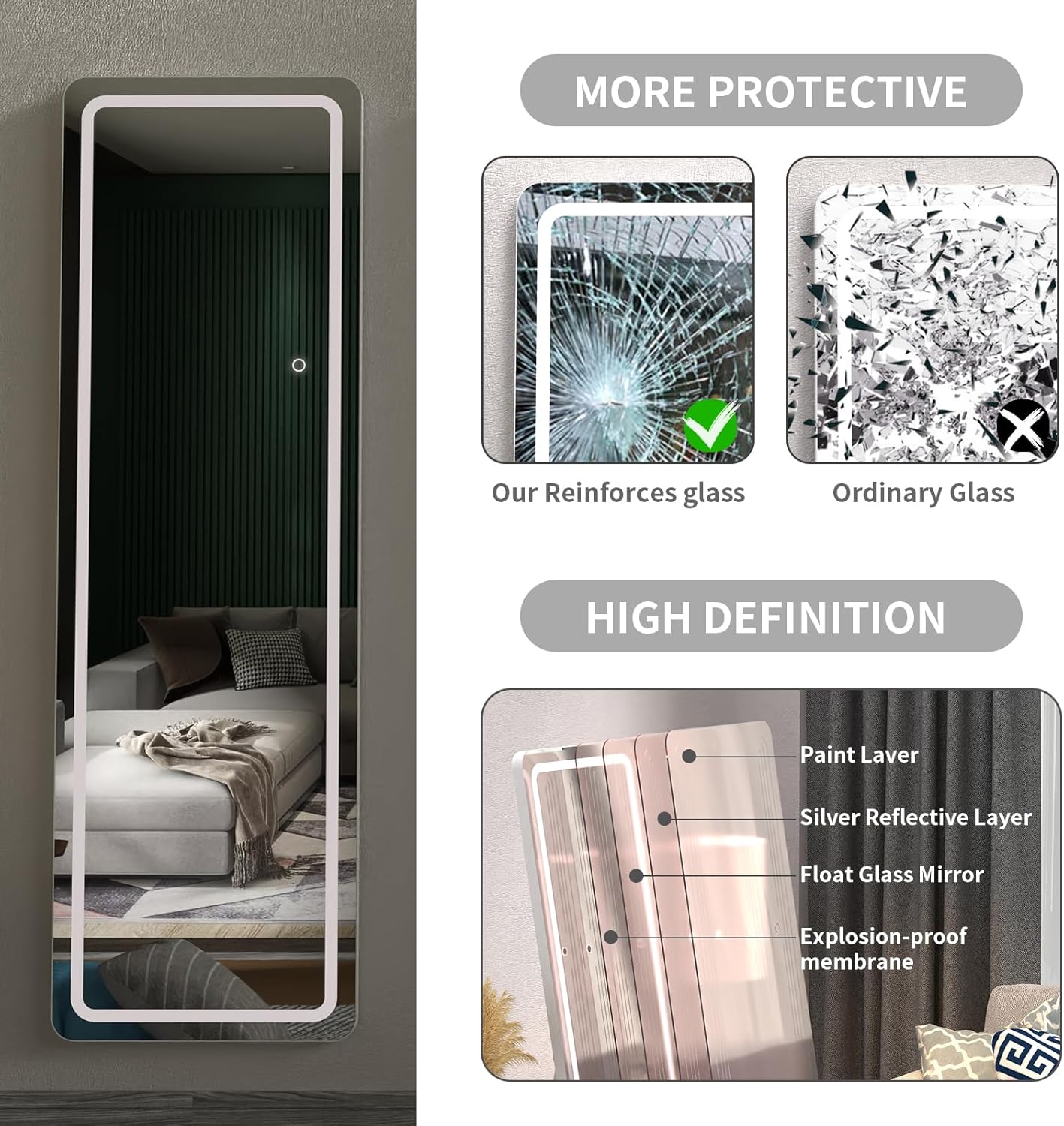 LOWIXI Full Length Mirror Floor Mirror with Standing Holder BedroomLocker Room StandingHanging Mirror Dressing Mirror 63 * 20