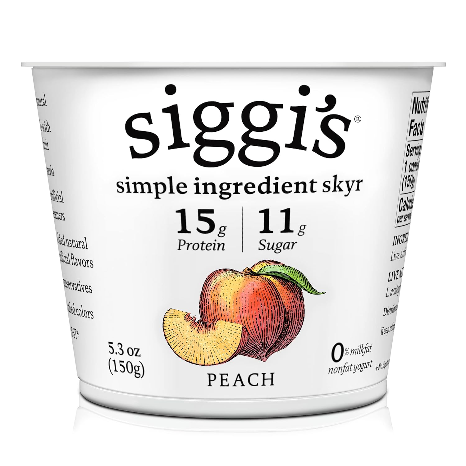 siggi’s Yogur islandés sin grasa, melocotón, 5.3 onzas taza de una sola porción, bocadillo de yogur grueso y rico en proteínas
